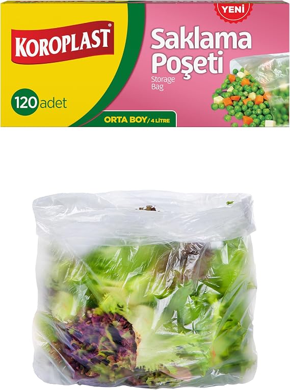 Koroplast Saklama Poşeti 120'li 24X38 Cm, Sızdırmaz & Dayanıklı, Hava Geçirmez, Geri Dönüştürülebilir Saklama Torbası, Mutfak, Dondurucu, Buzdolabı, Sos Ve Sıvı Yiyecekler, Seyahat, Piknik, Okul, Ofis