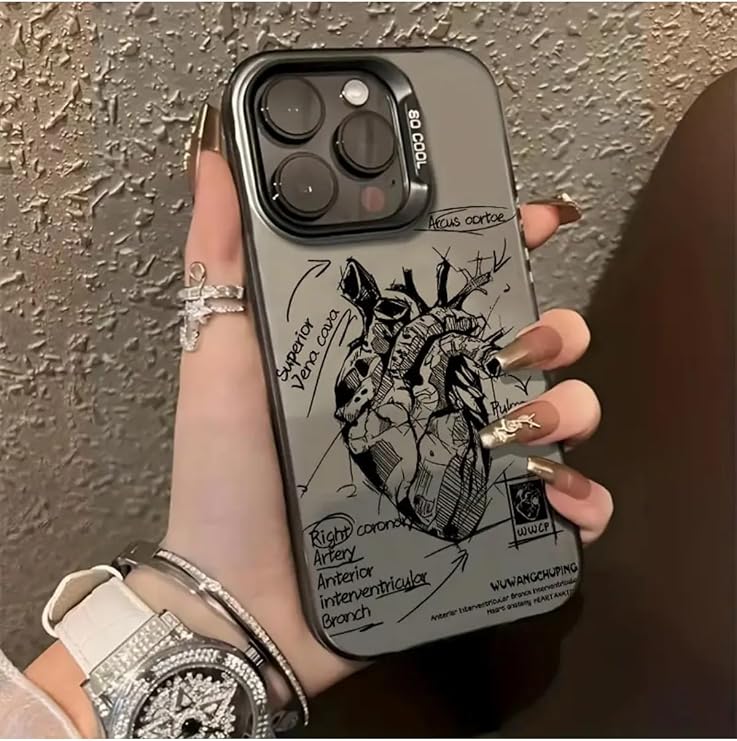 iPhone 15 Pro Max Uyumlu Anatomik Kalpli, Arkası Sert Kenarları Yumuşak Telefon Kılıfı