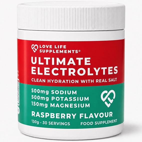 Ultimate Electrolytes Powder Raspberry, 500mg Sodium, 30 Servings