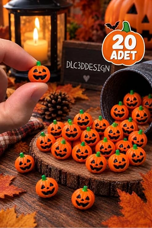 20’li Halloween Mini Balkabağı Figürü Seti – 1.5 CM Dekoratif Cadılar Bayramı Süsü Turuncu