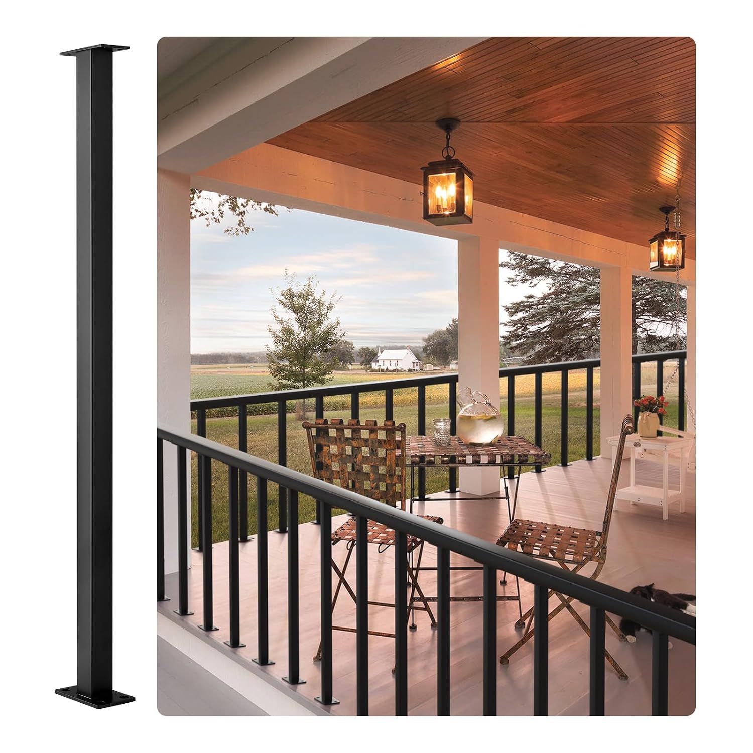 VEVOR Cable Railing Post, 36" x 1.5" x 1.5" Steel Level Deck Railing Post Without Holes, SUS304 Stainless Steel Cable Rail Post, Stair Handrail Post for DIY, 1-Pack, Black