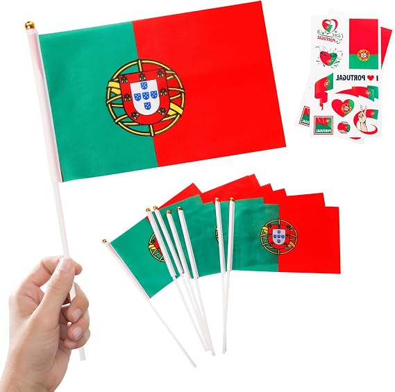 World Cup Football 2026 Portugal Tournament Flags Decorations 10pcs Small Portugal Flags on Sticks & 2pcs Tattoos, Mini Flags Hand Held Flags for football fans Game Day National Day Pub Party Decor
