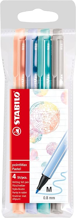 STABILO pointMax - Keçe Uçlu Kalem - 4'lü Paket - Çeşitli Pastel Renkler