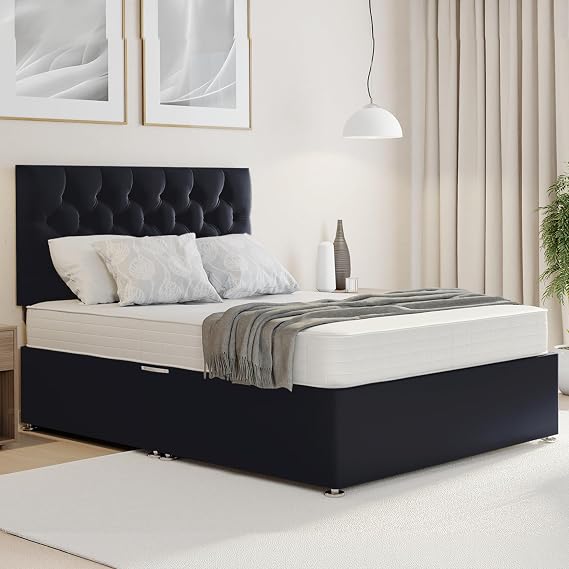 ComfoRest Chester 4FT6 Double Divan Bed with Headboard and Mattress, Black