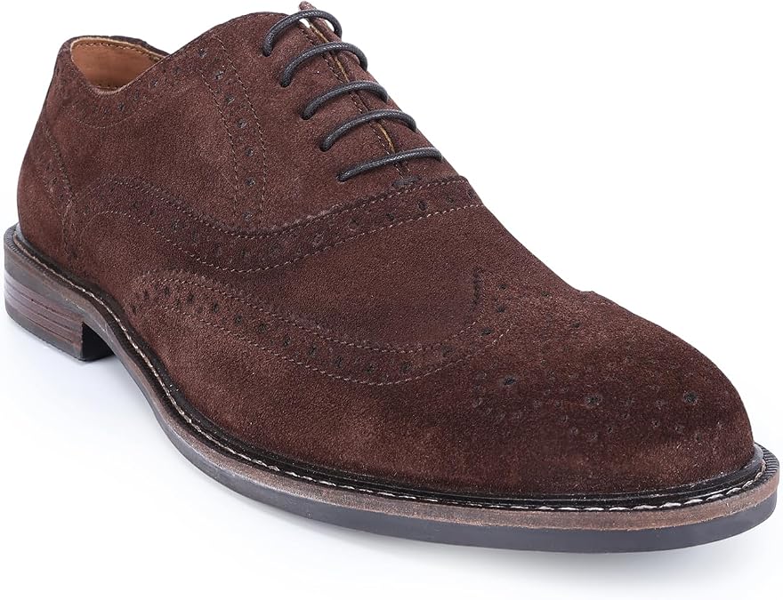 Thomas Crick Men’s Waldew Suede & Genuine Leather Brogue Shoes | Classic Lace-Up Oxford | Smart Casual & Formal Dress Shoes for Men