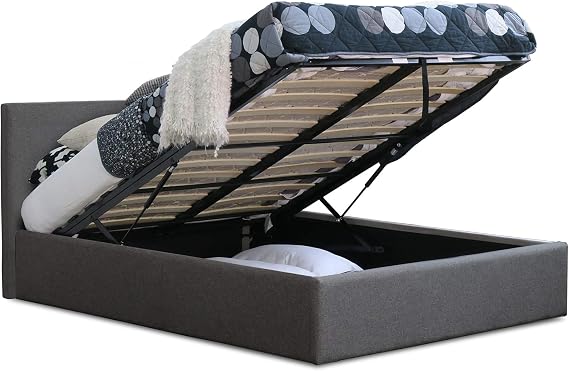 Modernique® Grey Fabric Ottoman Storage Bed, 3ft Grey Linen Gas Lift Up Storage Bed in Single Sized Bed Frame (Single (3FT))