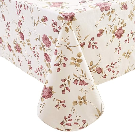 Heavy Duty Vinyl Tablecloth with Flannel Backing Waterproof Oil-Proof PVC Table Cloth Stain-Resistant Wipeable Rectangle or Square Table Cover for Indoor and Outdoor (Flowers, 60X102 Inch)