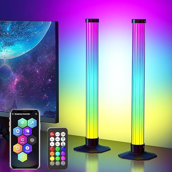 LED Light Bar 360° Smart LED Light Bar RGB Gaming Lamp Sync with Music TV Backlight Light Bar with Remote Control and App Control for TV Gaming Room Decoration (Pack of 2) [Energy Class A]