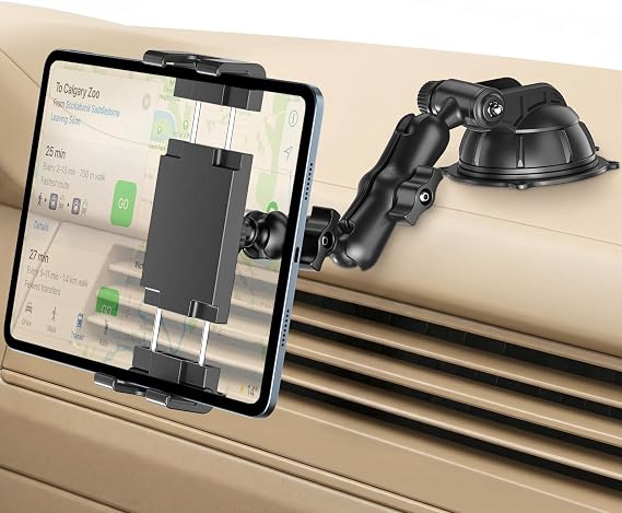 PLDHPRO iPad Holder for Car Dashboard Windscreen, Car Tablet Holder Suction Cup with 2-Section 360° Rotating Arm Tablet Mount for 5.5-14.6" iPad Pro Air Mini Galaxy Tab