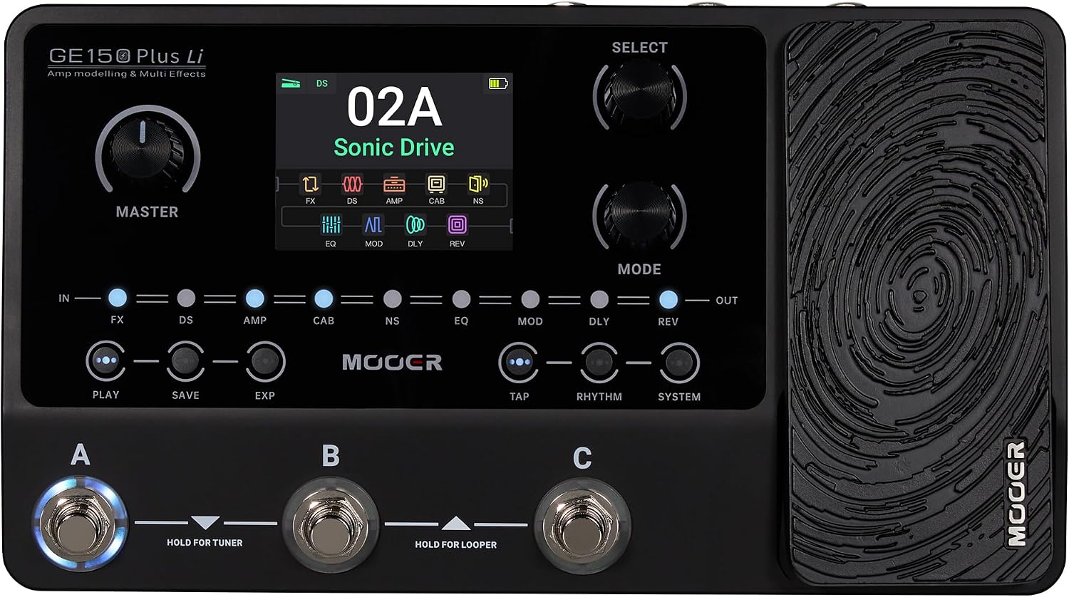 MOOER GE150 Plus Li Portable Multi Effects Pedal Battery-Powered Looper Three Footswitches Drum Machine with Expression, IR Loader, Preamp Pedal for Guitar and Bass