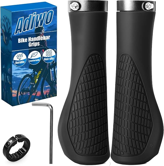 Non-Slip Handlebar Grips, 1 Pair Professional Bike Handlebar Grips, Adult Mountain Bike Grips with Soft Anti-Slip Rubber, Ergonomic,  with 1 Allen Wrench, Suitable for Most Bicycles
