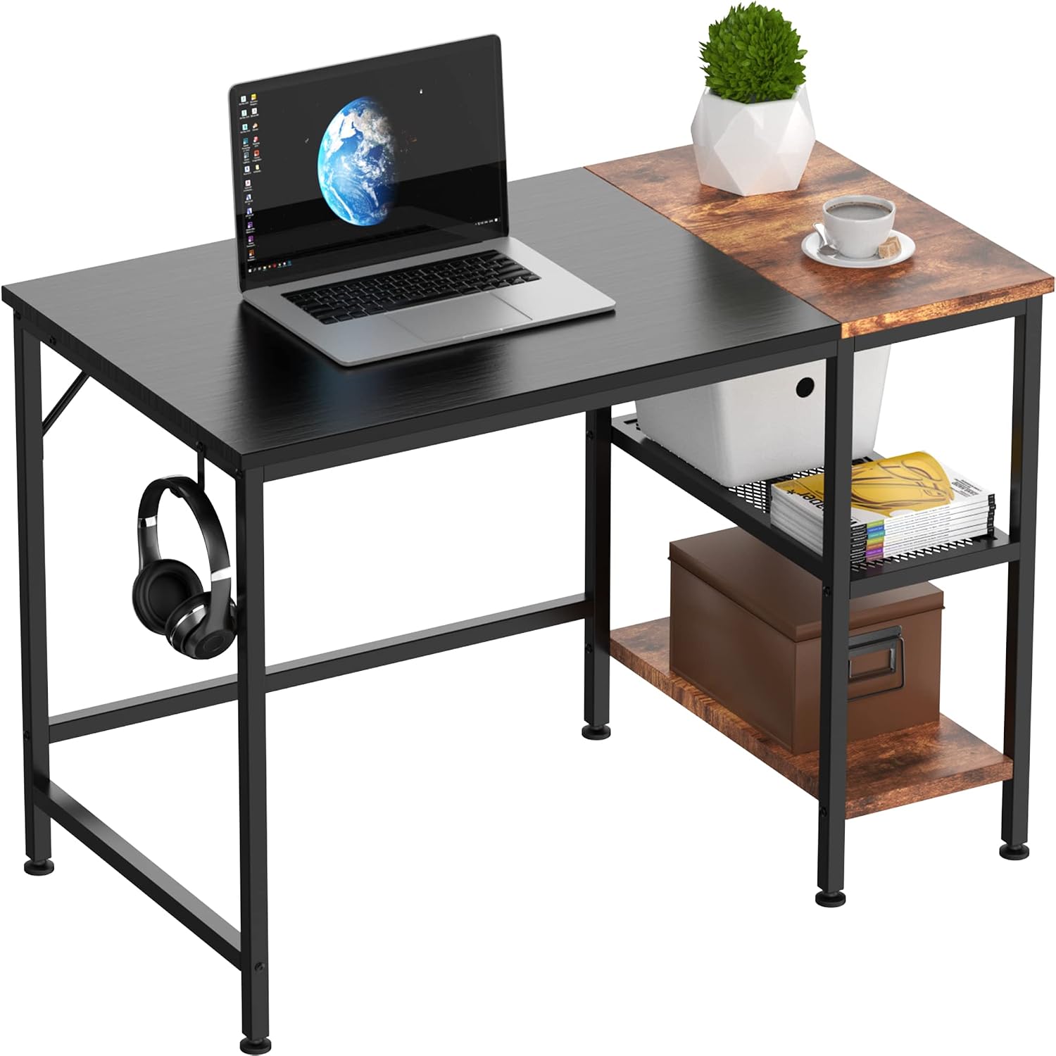 HOMIDEC Office Desk, Computer Desk With Bookshelf PC Study Writing Desks with Storage Shelves for Home Office Bedroom, 100x50x75cm