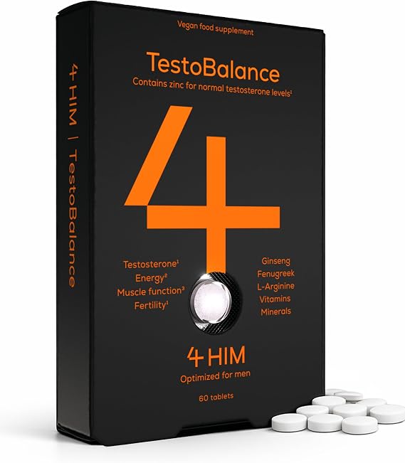 4 HIM TestoBalance Testosterone Supplements for Men, Zinc 6mg, 60 Tablets