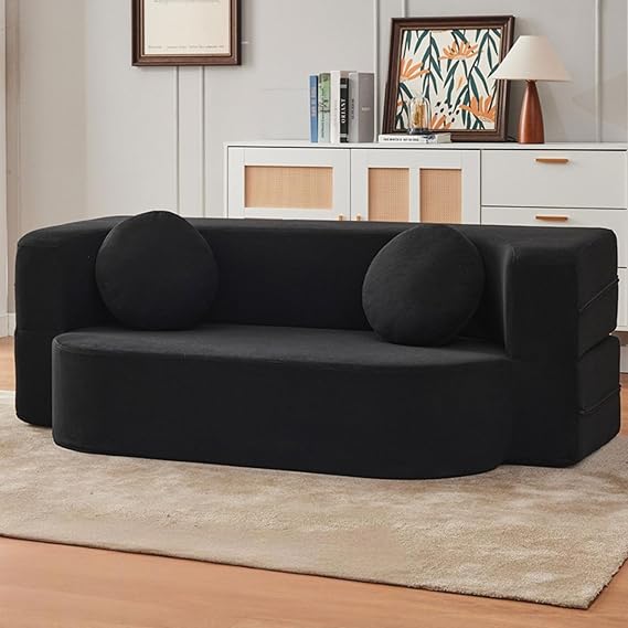 Foldable Compression sofa cama, modular couch, Woven fabric, sectional couches for living room, small couches for small spaces, love seat sleeper bed - Compression Sofa in Box black 150cm/59.1in