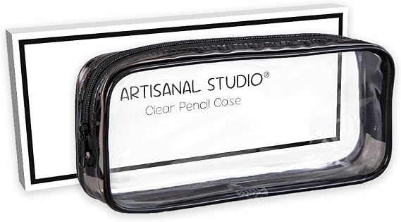 Clear Pencil Case Large - Transparent Exam Pencil Case with Black Trim – See Through Exam Pouch for School & Office Supplies, Multipurpose Organizer for Pens, Makeup, Accessories