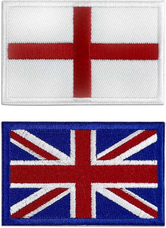 Union Jack Flag + St George Flag Patch, England and United Kingdom Patches Hook and Loop