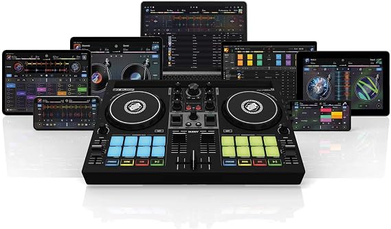 Reloop Buddy compact 2-channel DJ controller for Algoriddim DJay on iOS, PadOS, Android, Mac and PC with RGB performance pads, FX paddles and Neural Mix controls