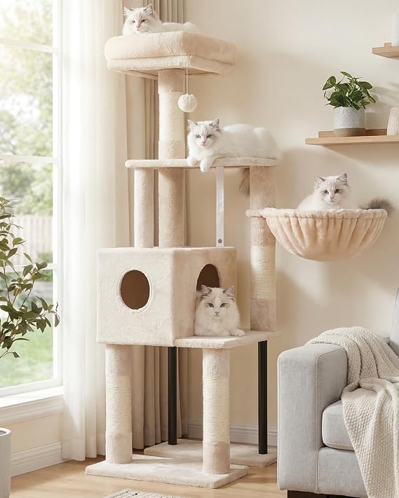 Heybly Cat Tree with Toy, 125cm Cat Tower for Indoor Cats HCT200SM