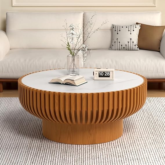 80CM Round Fluted Coffee Table (Wood 80CM)