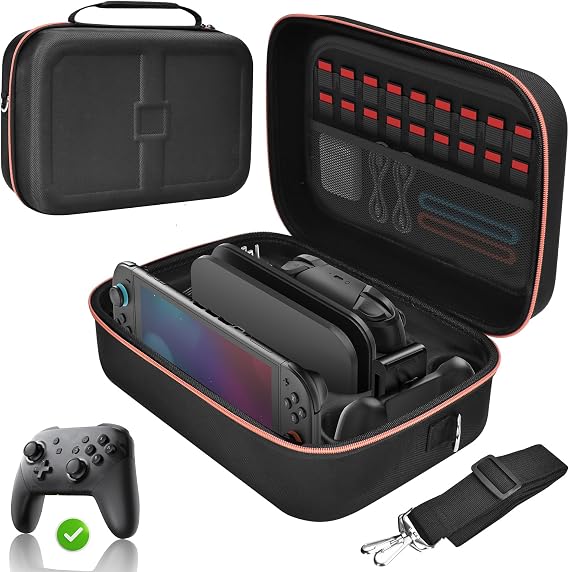 Switch Case for Nintendo Switch 2/1/OLED, All-in-One Deluxe Bag Black
