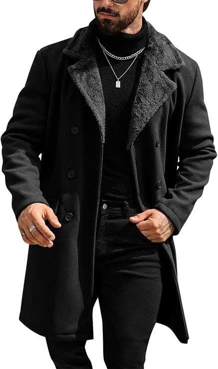 Runcati Men's Trench Coat Double Breasted Lapel Collar