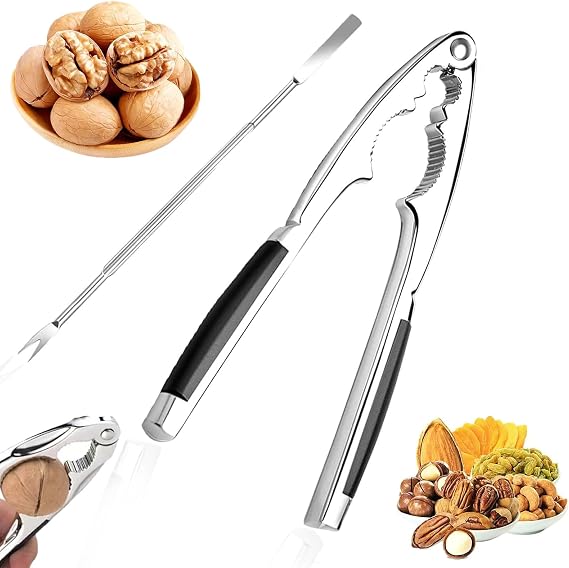 nutcrackers for Nuts,nut Cracker,4 in 1 Nutcracker,Stainless Steel Walnut Cracker with Non-Slip Handle,with a Fork Walnut Tongs,Opening Tool for Nutcracker, Pecans and Seafood