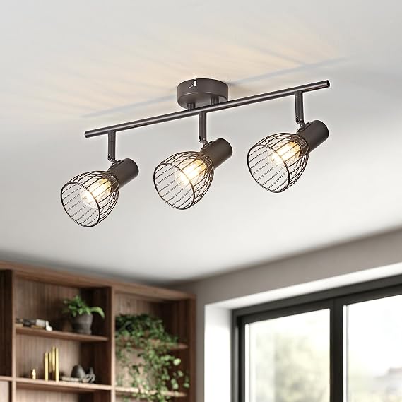 OKELI Spotlights Ceiling Light 3 Way, Black Kitchen Lights Ceiling with Rotatable E14 Socket, Adjustable Spot Light Fitting Ceilings for Kitchen Bedroom Living Room, Bulb Not Included [Energy Class B]
