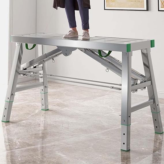 Adjustable Work Platform with 400 kg Duty Rating, Carbon Steel Structure Portable Foldable Scaffolding Scaffold Tower Ladder Stool Bench Adjustable Height,140 * 40cm