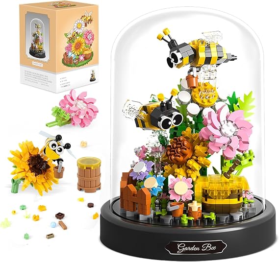 Building Blocks for Adults, 588 Pcs Happy Sunflower Plants & Bees Toy Set