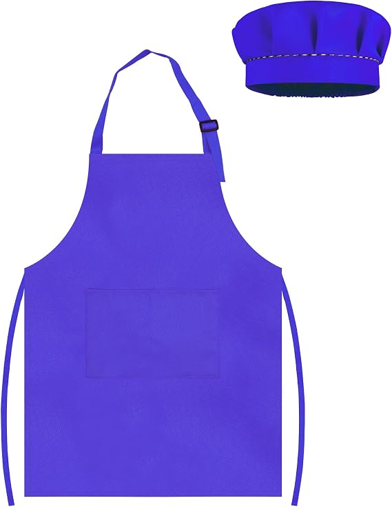 TOPWAYS Chef Hat and Apron Child Set, Kids Painting Apron Cooking Outfit