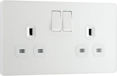 BG Electrical Double Switched Power Plug Wall Socket, Screwless, Evolve, Pearlescent White, 13A, PCDCL22W