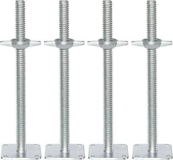 Scaffolding Adjustable Leveling Jack 18", Galvanized Screw Solid Stem with Base Plate, 4 Pack