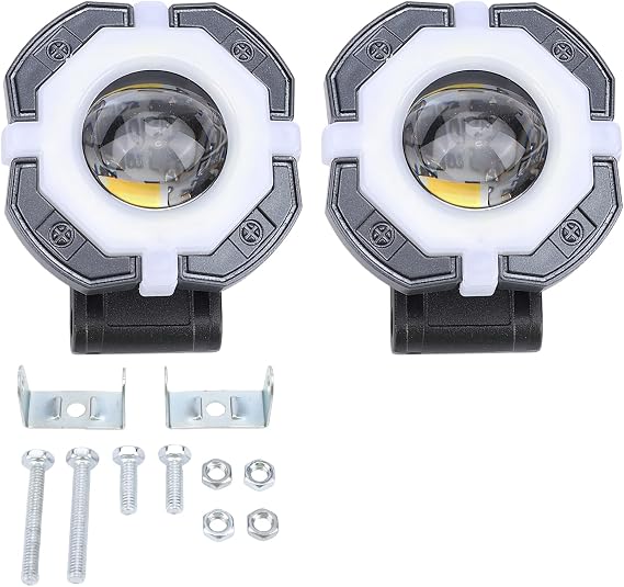 RGB Motorcycle Driving Lights, 2 Pack LED Spotlights with High/Low Beam, White Yellow Strobe, Die Cast Aluminum Alloy Housing, IP67 Rated, Adjustable Mounting Accessories, Wide