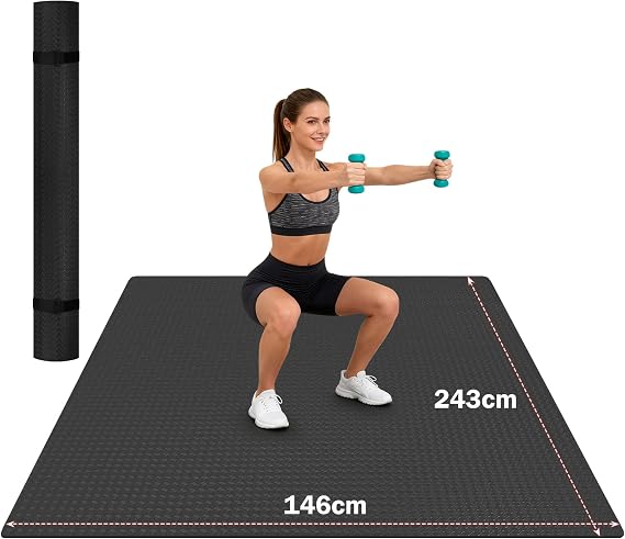 Stepwaver Extra Large HPE Exercise Mat,243x146x0.6cm Thick Workout Mat for Home Gym & Garage Flooring, Shoe-Friendly, Non-Slip, Ultra Durable, Thick Large Gym mat Mats for Home Workouts