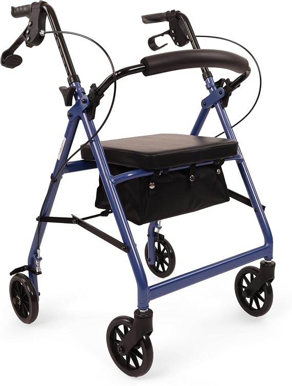 Angel Mobility Lightweight Folding Rollator, Four Wheel Zimmer Walking Frame Aid with Seat
