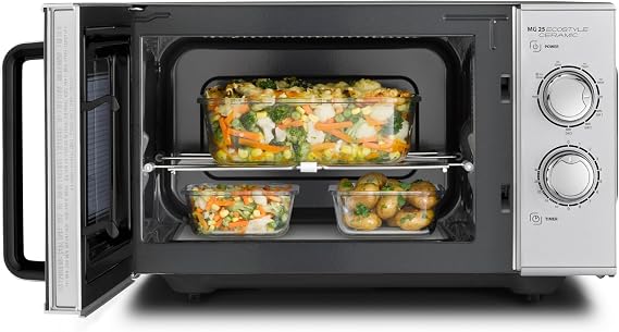 CASO MG 25 Ecosytle Ceramic 2-in-1 Microwave without Turntable with 1000W Grill - 25L Capacity - Timer up to 30 mins - Large - Silver