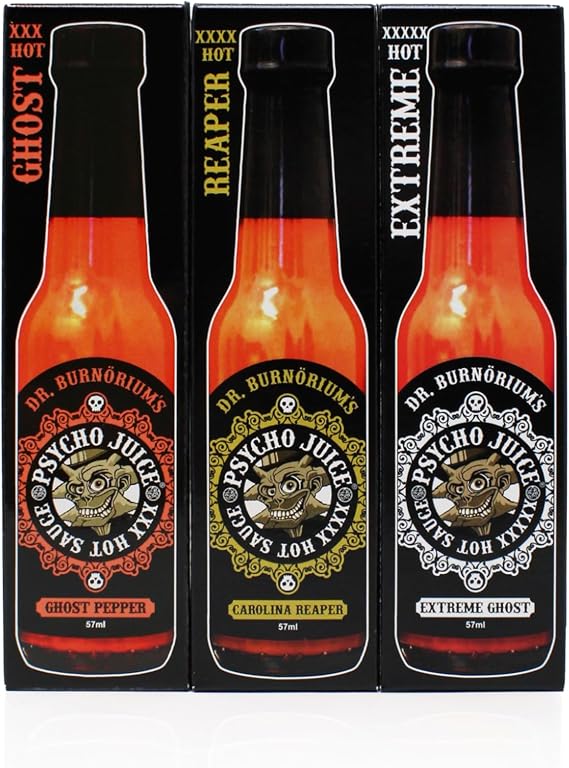 Psycho Juice Mini Three Pack Hot Chilli Pepper Sauce 3 x 59ml Bottles (X Hot)