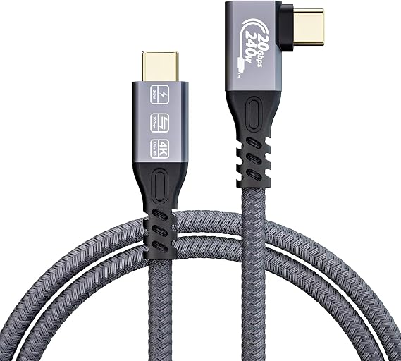 240 W USB C to USB C Cable 1 m 90 Degree USB C 3.2 Charging Cable 20 Gbps Data Cable 4K@60Hz Video Cable Type C Monitor Cable PD3.1 Fast Charging Cable for iPhone 17 16 15 Pro Max MacBook Samsung S25