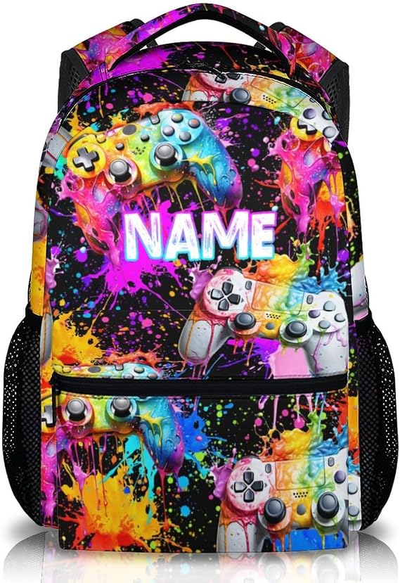 Personalised Gaming Backpack for Boys - Custom Name School Bag for Kids - 17 Inch Durable Rucksack for School and Travel