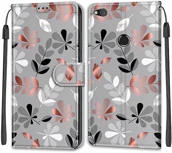 CWZ かわいい柄のPUレザーフリップケース for Huawei P8 Lite 2017, クレジットカードホルダー付きウォレットケースキックスタンドフェザーハンドストラップ磁気ウォレットケース for Huawei P8 Lite 2017 Flower