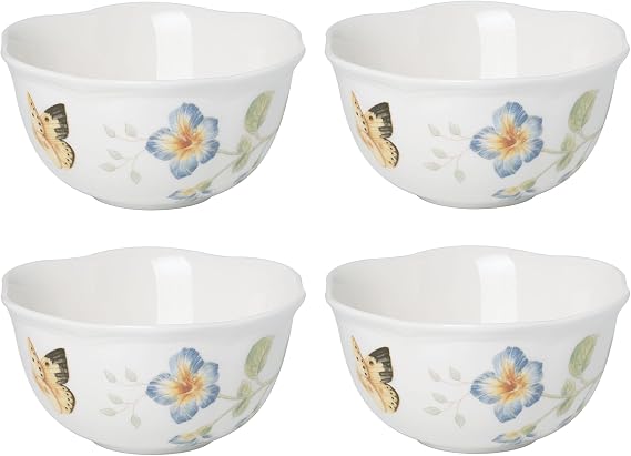 Lenox 880122 Butterfly Meadow 4-Piece Dessert Bowl Set, Porcelain, White
