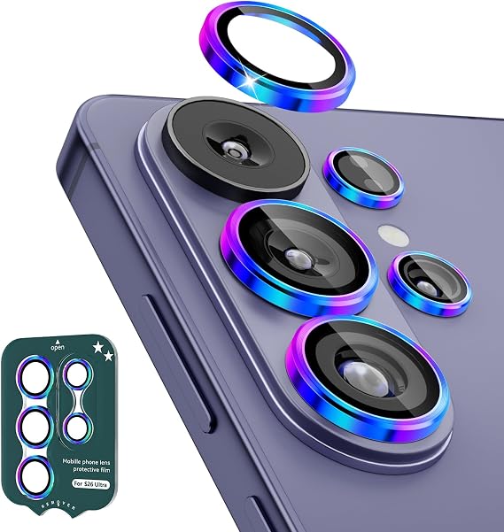 imluckies Camera Lens Protector for Samsung Galaxy S26 Ultra, [AR+AF] HD Clear Tempered Glass Lens Cover, 9H Hardness Scratch Resistant Individual Metal Ring, Colorful