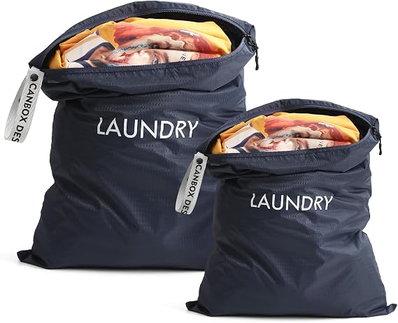 Laundry Bags, Waterproof Nylon Bag Dirty Clothes, 2Pcs Wet Dry Bag with Zipper for Travel, Fitness or Swimming