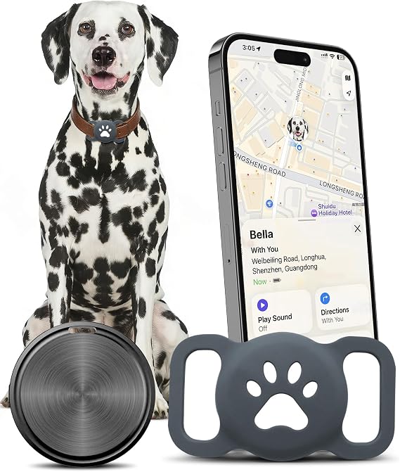 Dog Tracker Tag (iOS Only) GPS Pet Tracking Smart Tag for Dog Collars, iPhone Airtag, Animal Finder, Compatible with Apple Find My App