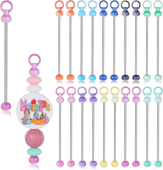 WEWAYSMILE 20pcs Blanks Beadable Keychain Bar Multicolor Metal Beaded Keyring Making Kit for DIY Keychain Crafts Accessories