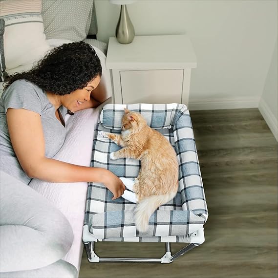 Caghash Bedside Cosleeper Pet Dog Bed - Dog Beds with Pillow Extension Attached to Human Bed Height Raised Pet Window Perch (26'' x 20'' x 20'')