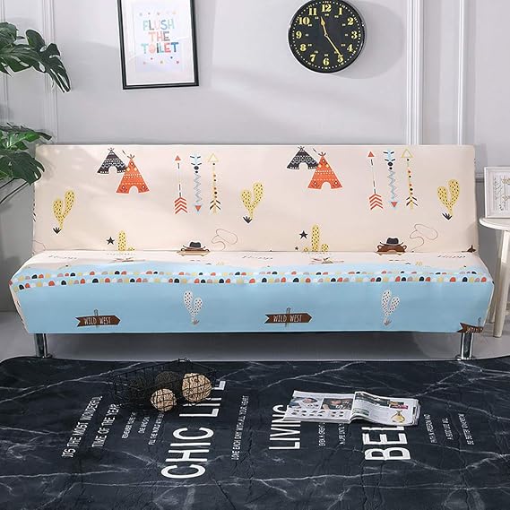 Universal Printed Sofa Couch Covers without Armrests, All-Inclusive Folding Sofa Bed Cover,Sofa Towel Armless Sofa Slipcover Stretch Futon Cover Sofa Shield Elastic Furniture Protector H 160-190CM