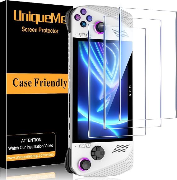 UniqueMe [3 Pack] Screen Protector Compatible with ASUS ROG Ally Handheld 2023 7.0-inch,Tempered Glass Transparent Ultra HD Screen Protector, 9H Hardness Anti Scratch Bubble Free Anti-Fingerprint