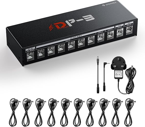 DONNER DP-3 Guitar Effects Pedal Power Supply with 10 Isolated DC Outputs for 9V/12V/18V (100mA/300mA/500mA) Effect Pedals