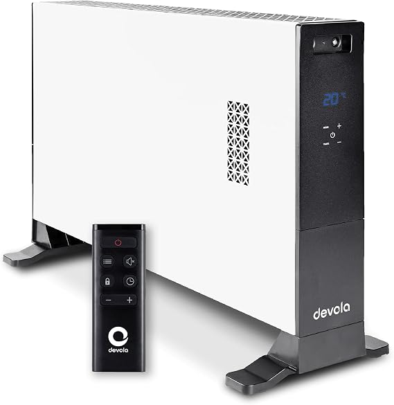 Devola 2000W Convector Heater with Digital Thermostat, LED Display, Remote Control, 24h Timer, ECO Mode, Turbo Fan Modes, Portable Electric Heater with Tip Over & Overheat Protection, White - DVCH2WH